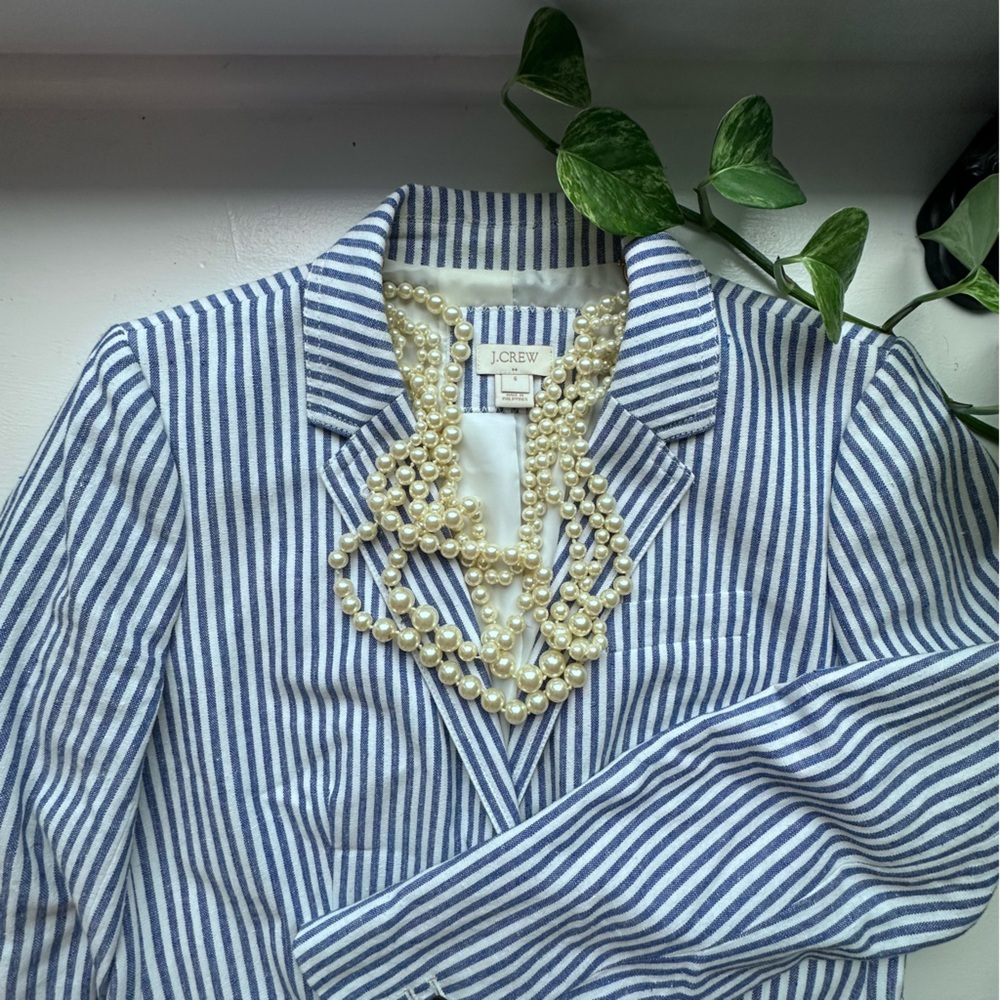 J.Crew Cotton Schoolboy Blazer in Blue and White Stripes